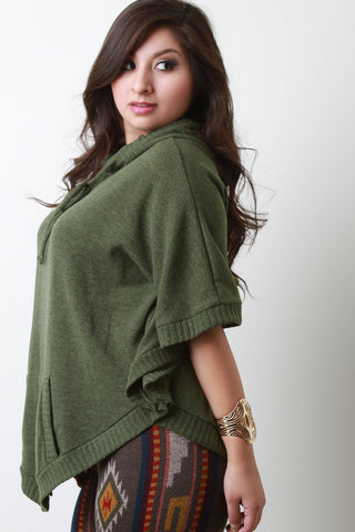 Hooded Pointed Knit Poncho Top