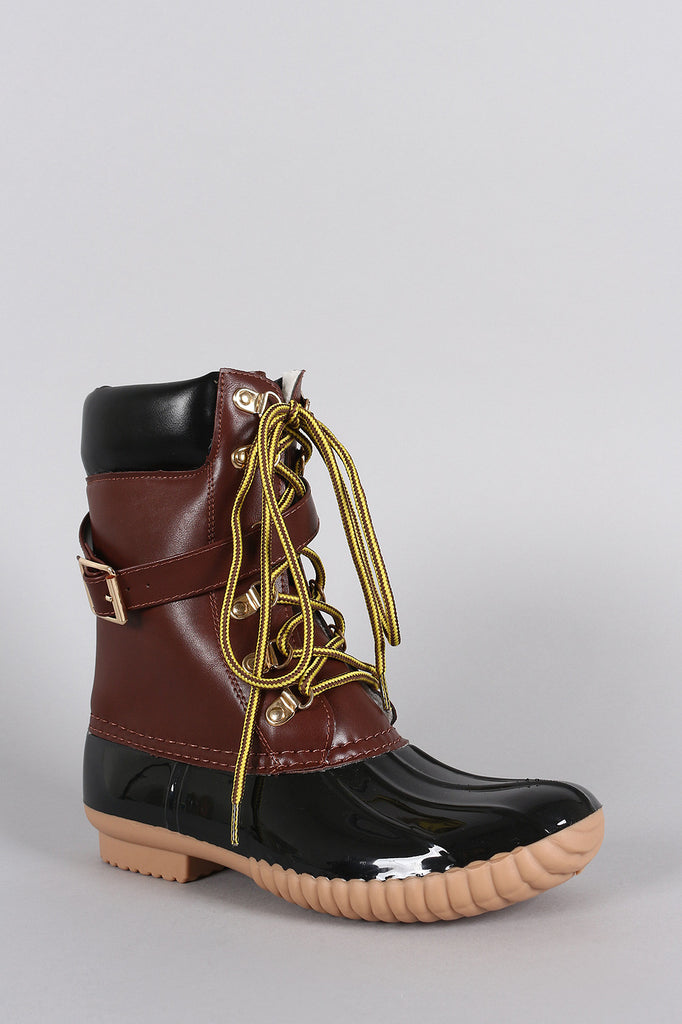 Liliana Buckled Strap Lace Up Duck Ankle Boots