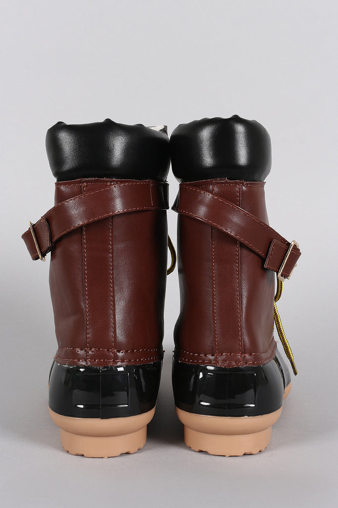 Liliana Buckled Strap Lace Up Duck Ankle Boots