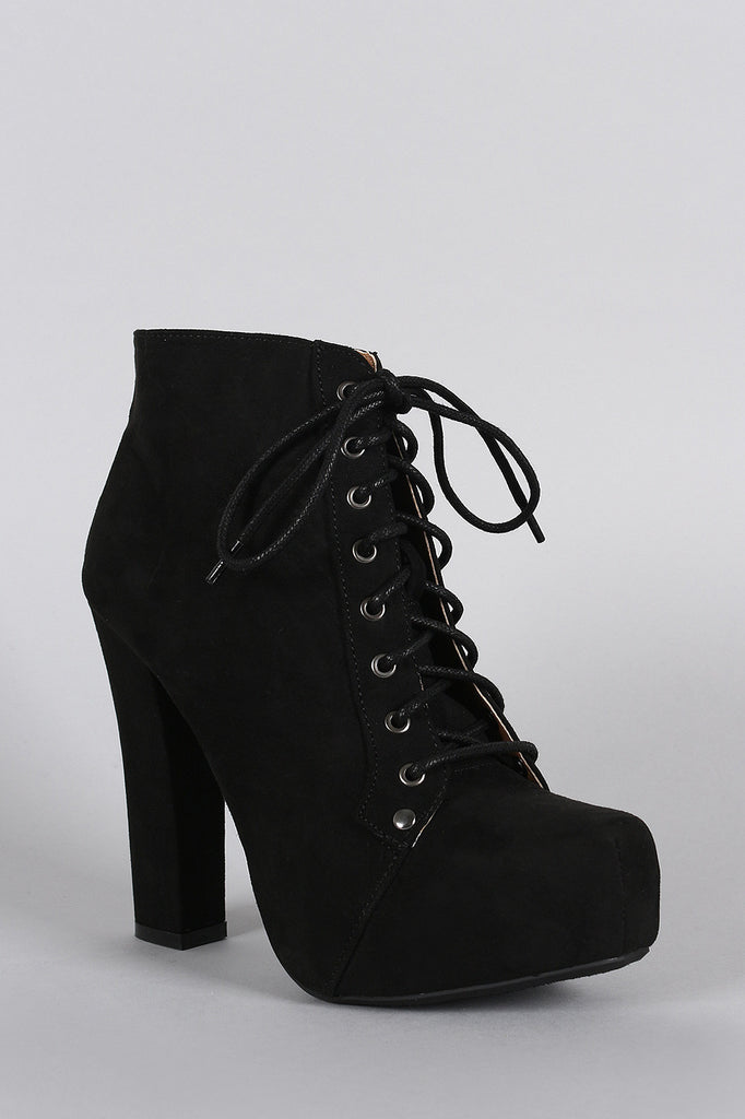 Qupid Suede Lace Up Heeled Platform Booties