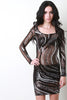 Metallic Sequin Swirl Mesh Mini Dress