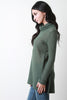 Cowl Side Slit Ribbed Leaf Effect Top