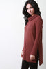 Cowl Side Slit Ribbed Leaf Effect Top