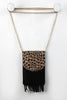 Leopard Flap Suede Fringe Pouch Bag