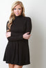 Mock Neck Ribbed Fleece Shift Dress