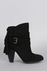 Qupid Suede Strappy Buckle Chunky Stacked Heeled Booties