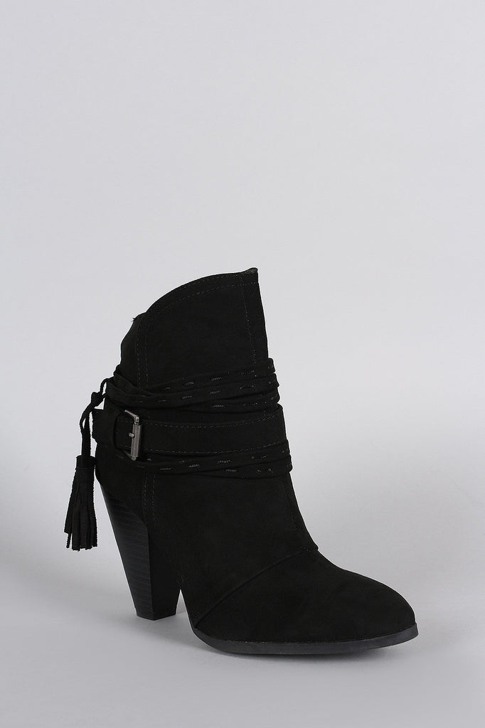 Qupid Suede Strappy Buckle Chunky Stacked Heeled Booties