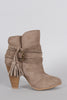 Qupid Suede Strappy Buckle Chunky Stacked Heeled Booties