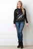 Vegan Leather and Knit Raglan Pullover Top