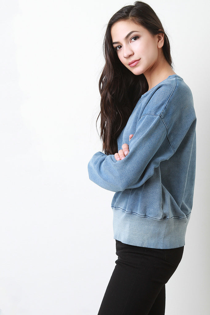 Faded Washed Denim Pullover Top