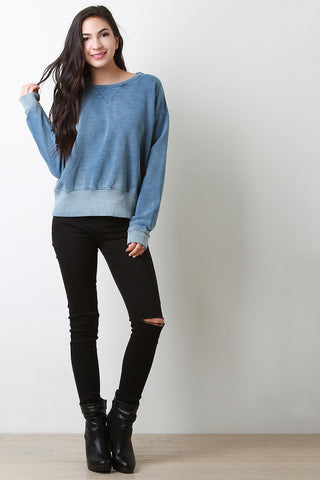 Faded Washed Denim Pullover Top