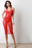 Halter Cage Bodysuit With Sheer Mesh Midi Skirt