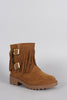 Suede Fringe Side Buckled Ankle Boots