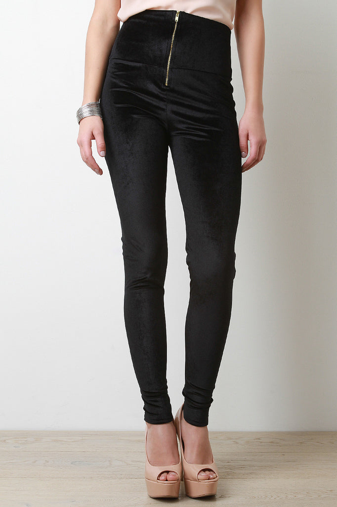 High Waist Zipper Velvet Leggings