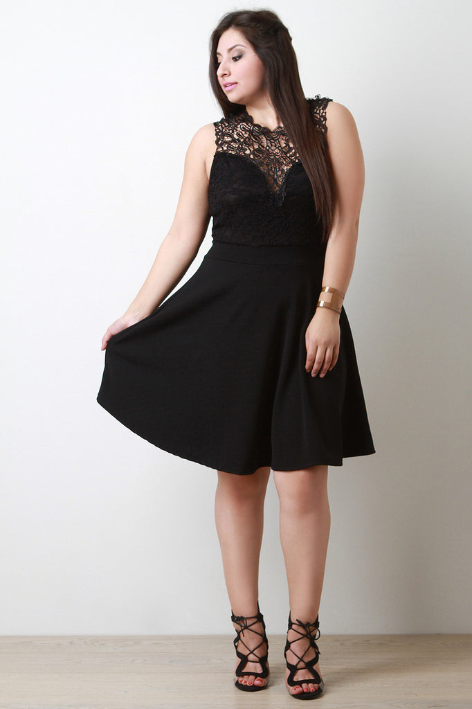 Crochet Lace Illusion Skater Dress