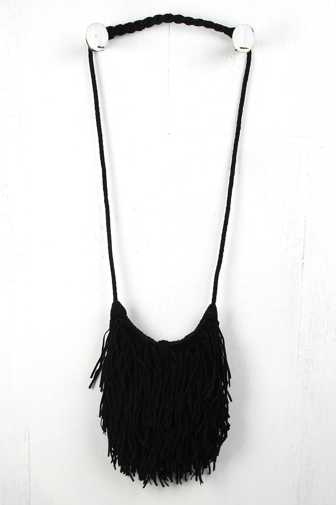 Suede Fringe Braided Crossbody Bag