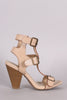 Wild Diva Lounge Triple Buckle T-Strap Chunky Heel