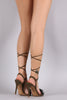 Shoe Republic LA Fringe Open Toe Lace Up Stiletto Heel