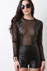 Fishnet And Vegan Leather Long Sleeves Romper