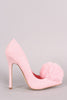Faux Fur Pom Pom Suede Pointy Toe Stiletto Pump