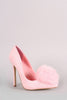 Faux Fur Pom Pom Suede Pointy Toe Stiletto Pump