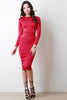 Semi-Sheer Mesh Panel Long Sleeve Midi Dress