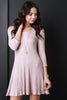 Thermal Cold Shoulder Quarter Sleeve Trapeze Dress