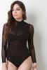 Mock Neck Mesh Bodysuit And Leather Fringe Skirt