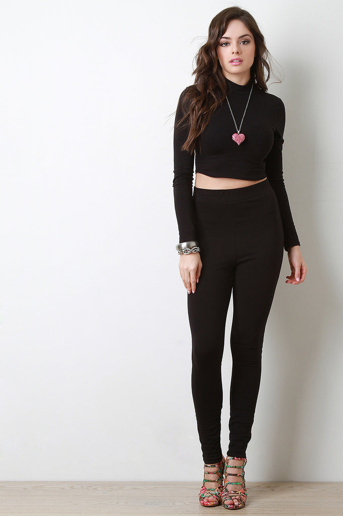 Mock Neck Long Sleeve Crop Top