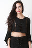 Gauze Cutout Lace Up Crop Top