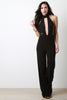 Mesh Panels Halter Keyhole Jumpsuit