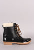 Faux Shearling Cuff Lace Up Duck Ankle Boots