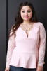 Lace Sleeve Peplum Top With Necklace