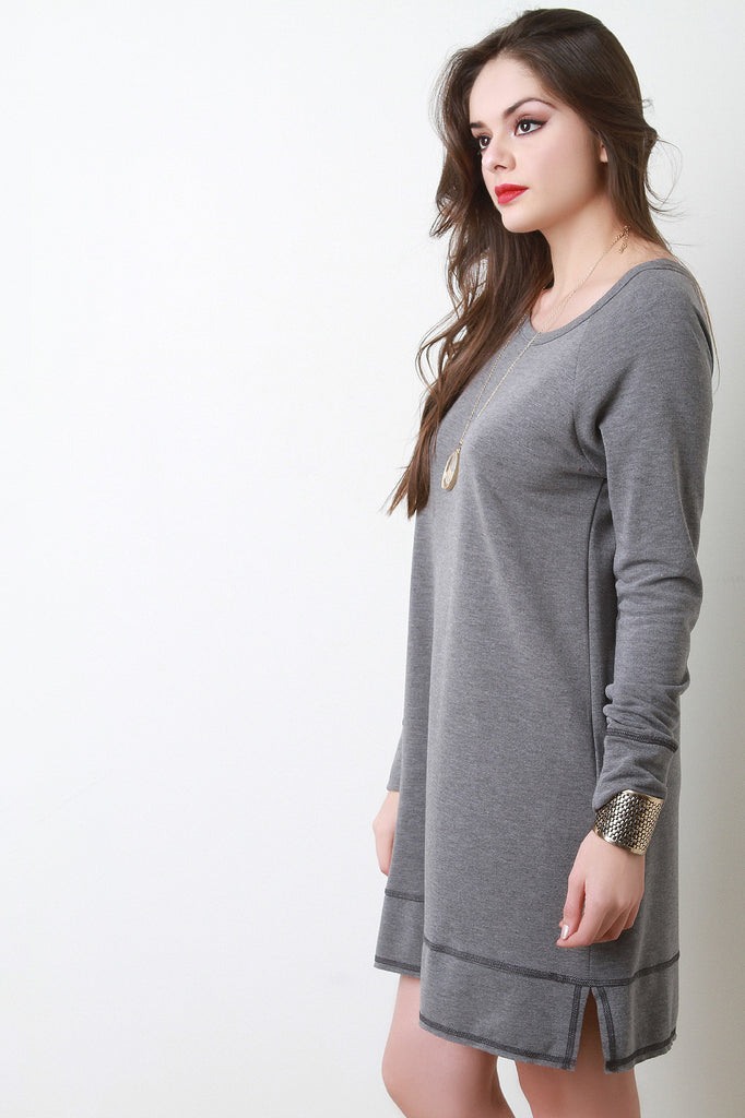 Soft Knit Raglan Sleeve Stitched Hem Dress