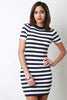 Striped Mock Neck Short Sleeve Bodycon Mini Dress