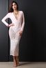 Plunging Neckline Patterned Mesh Midi Dress