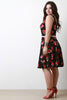 Floral Scoop Neck Sleeveless Belted Fit And Flare Dress