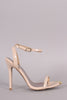 Qupid Patent Gold Tip Ankle Strap Stiletto Heel