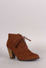 Qupid Suede Western Cowgirl Lace Up Ankle Boots