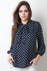 Polka Dot Chiffon Tie Quarter Sleeves Blouse