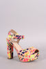 Bamboo Neon Strokes Peep Toe Platform Chunky Heel