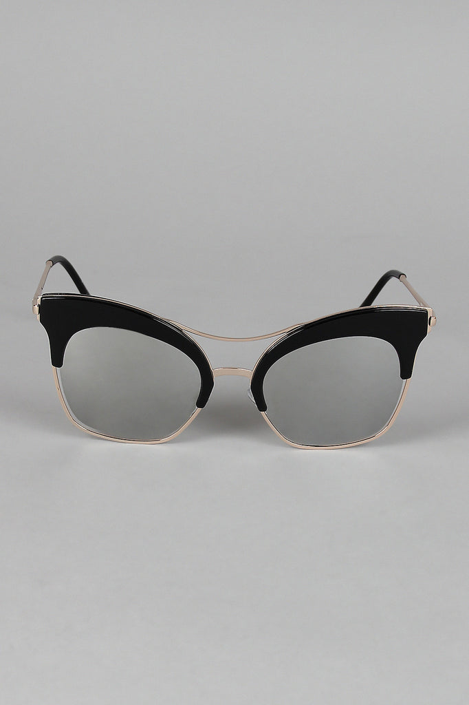 Semi-Rimless Metallic Trim Cat Eye Sunglasses