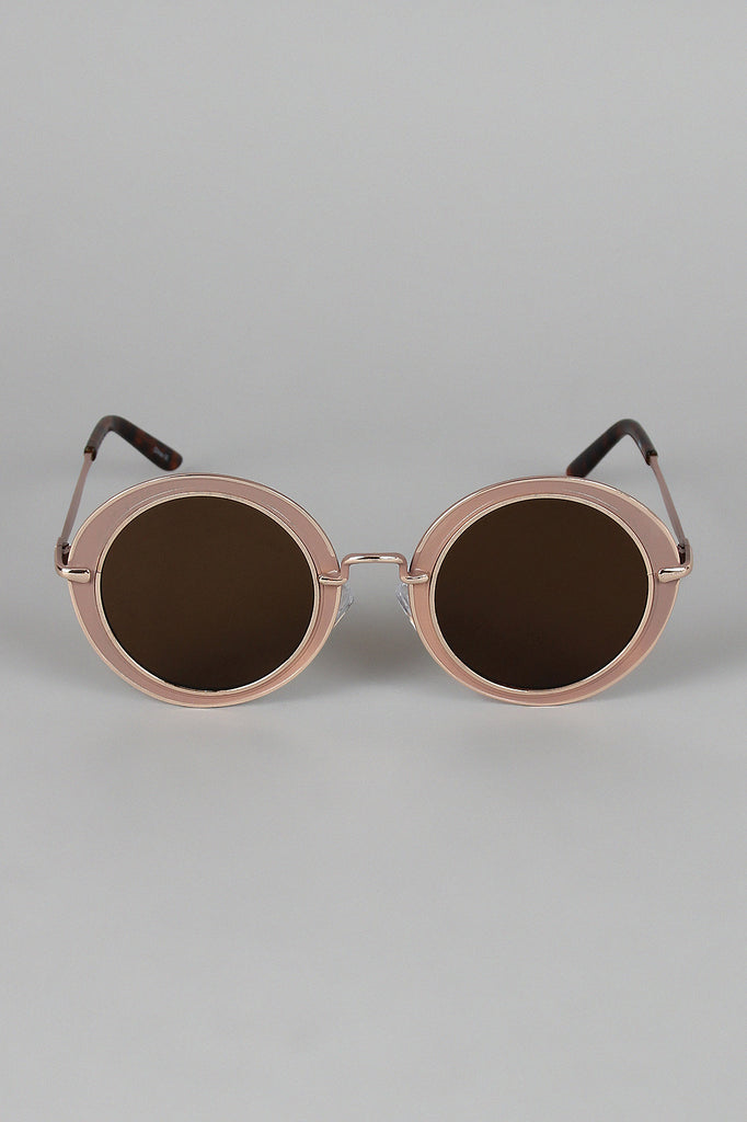 Metallic Trim Round Frame Sunglasses