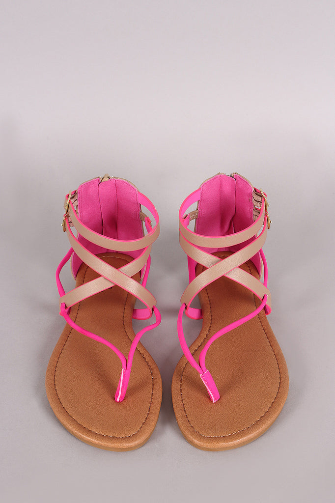 Qupid Two Tone Intertwined V-Strap Thong Flat Sandal