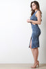 Denim Print Cut Out Midriff Dress