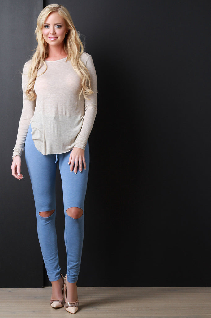 Jersey Knit Side Vent Long Sleeve Top