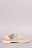 Two Tone Jelly T-Strap Thong Flat Sandal