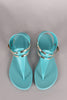 Two Tone Jelly T-Strap Thong Flat Sandal