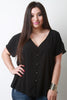 Textured Chiffon Button Front Cold Shoulder Top