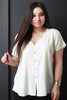 Textured Chiffon Button Front Cold Shoulder Top